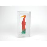 An art glass sculpture of a colourful bird by 'Kosta Boda'