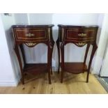 A pair of 20th century, French style, Serpentine, mahogany and gilt metal side tables