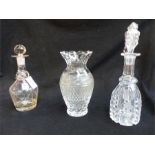A Georgian lead crystal decanter with other items