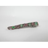 A Fine 19th century Chinese Silver Filigree Fingernail Guard inset with Jade and Garnets,
