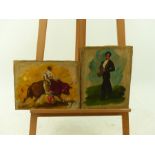 A Amodeo, a pair of mid 20th century unframed oil on canvas paintings