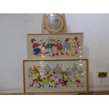 Three vintage, colourful, applique/silk work artworks