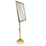 An extendable, Edwardian, oak, steel and brass standing mirror