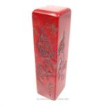 A Chinese 'chicken blood' soapstone seal; 9.5 cm long