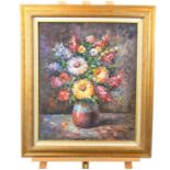 Oil on canvas still life flowers; sight size 59.5 cm x 49.5 cm