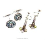 Silver cuff links and silver earrings