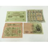 Eight Russian pre- revolution Rouble banknotes