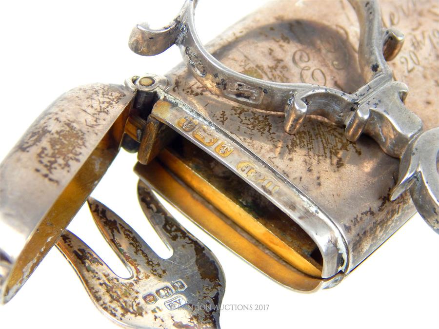 A silver vesta case; sugar nips and four pickle forks - Image 2 of 2