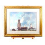 A print of ships mounted within a gold frame; sight size 44.5 + 64 cm