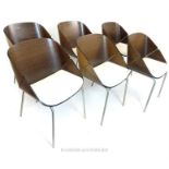 A set of six, designer 'Plank' tub chairs with bentwood backs and white leather seats