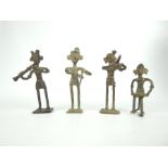 Four Tribal Cast Bronze Figures as native Indian Musicians, Northern India, possibly of 19th century