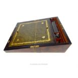 A Victorian burr walnut and brass bound writing slope; 40.5cm wide.