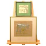 A pastel study of a cow (sight size 27cm x 31cm) together with a pencil sketch of two horses