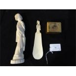 A Japanese carved ivory figure of a geisha and other items