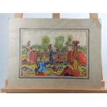 A Watercolour depicting Indian rural life, India; mounted but not framed; sight size 24cm x 34.5cm.