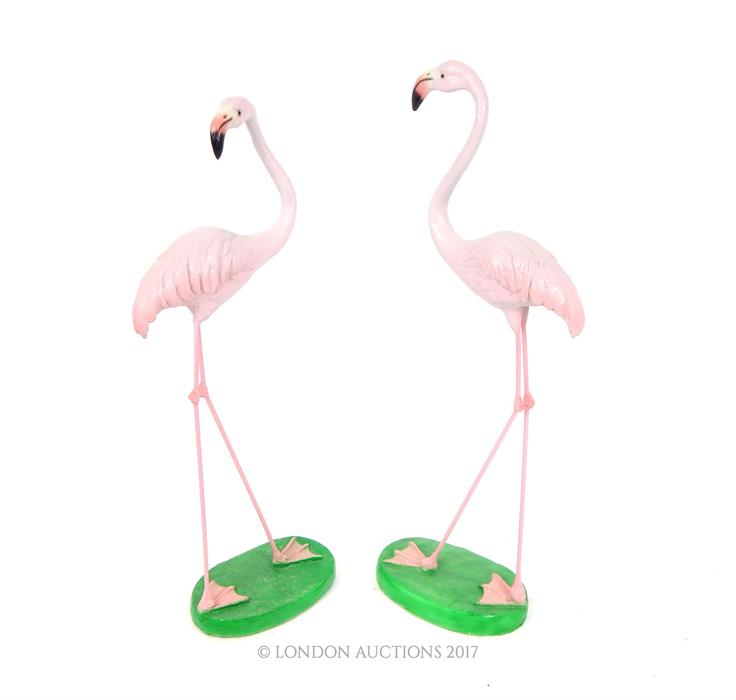 A pair of roughly life-size painted resin figures of flamingos - Image 2 of 2