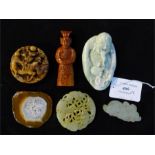 A collection of six jade and agate items