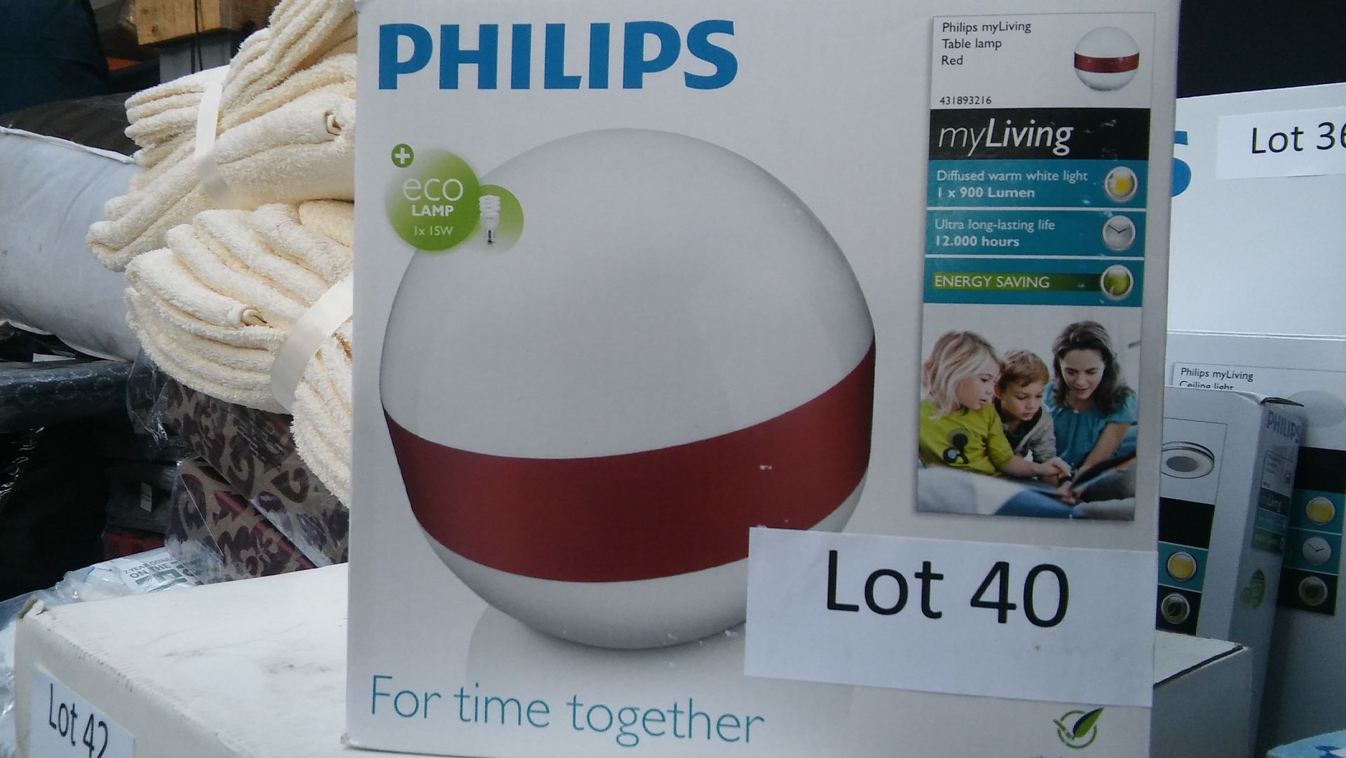 "Philips My Living"stylish table lamp/red.Diffused warm white light. 900 lumen. New.
