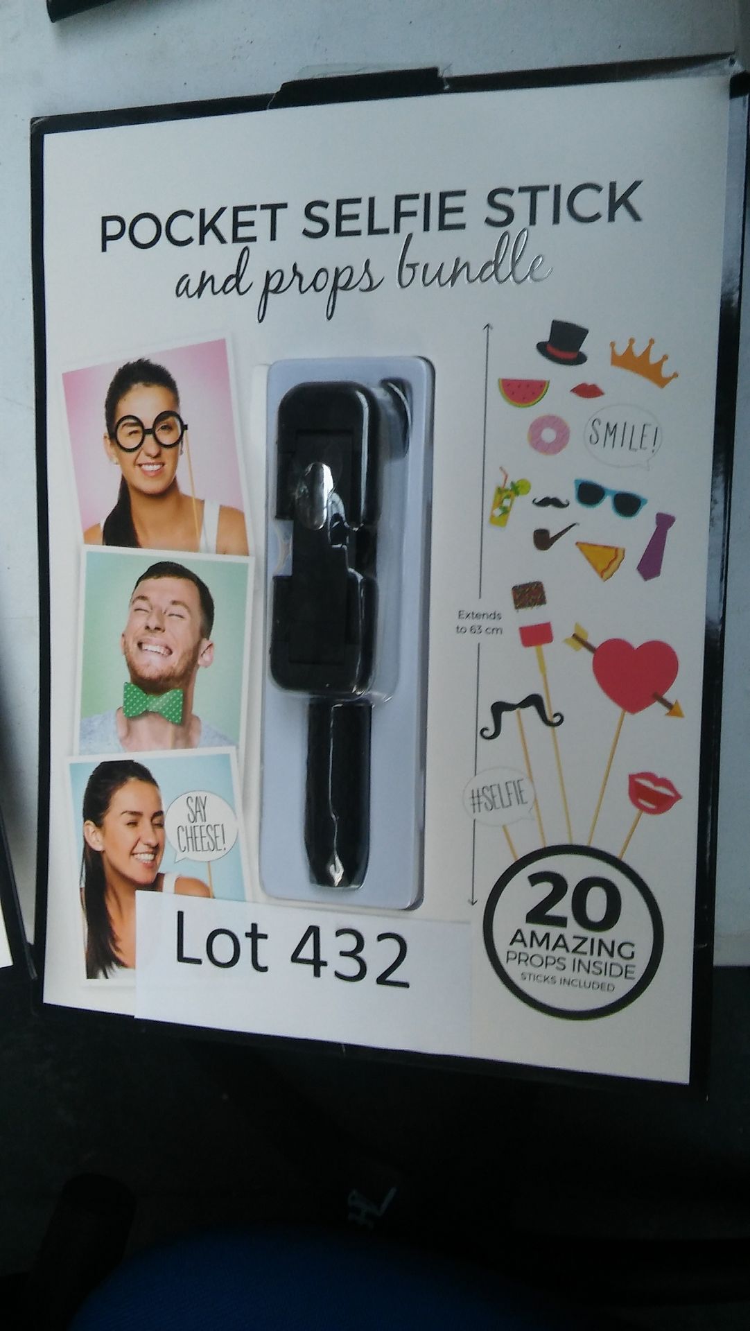 Pocket selfie stick and props bundle. new.