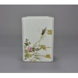 A Chinese square Famille rose porcelain brush pot