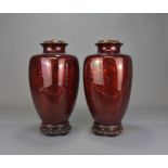 A pair of Japanese ginbari red enamel vases