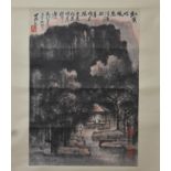 A Chinese Li Keran 1907 - 1989 watercolour painting titled 'Hong Ye Yin Feng' dated 1982