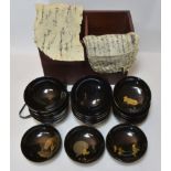 Ten 20th Century lacquer bowls abd ten dishes in a