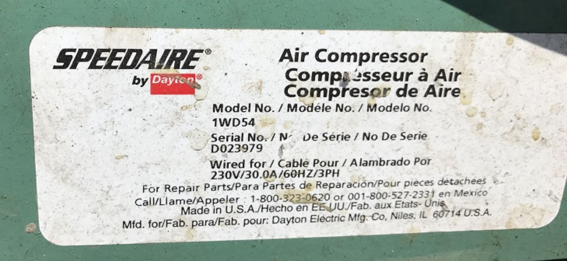 DAYTON 1WD54 AIR COMPRESSOR, 5HP - Image 4 of 4