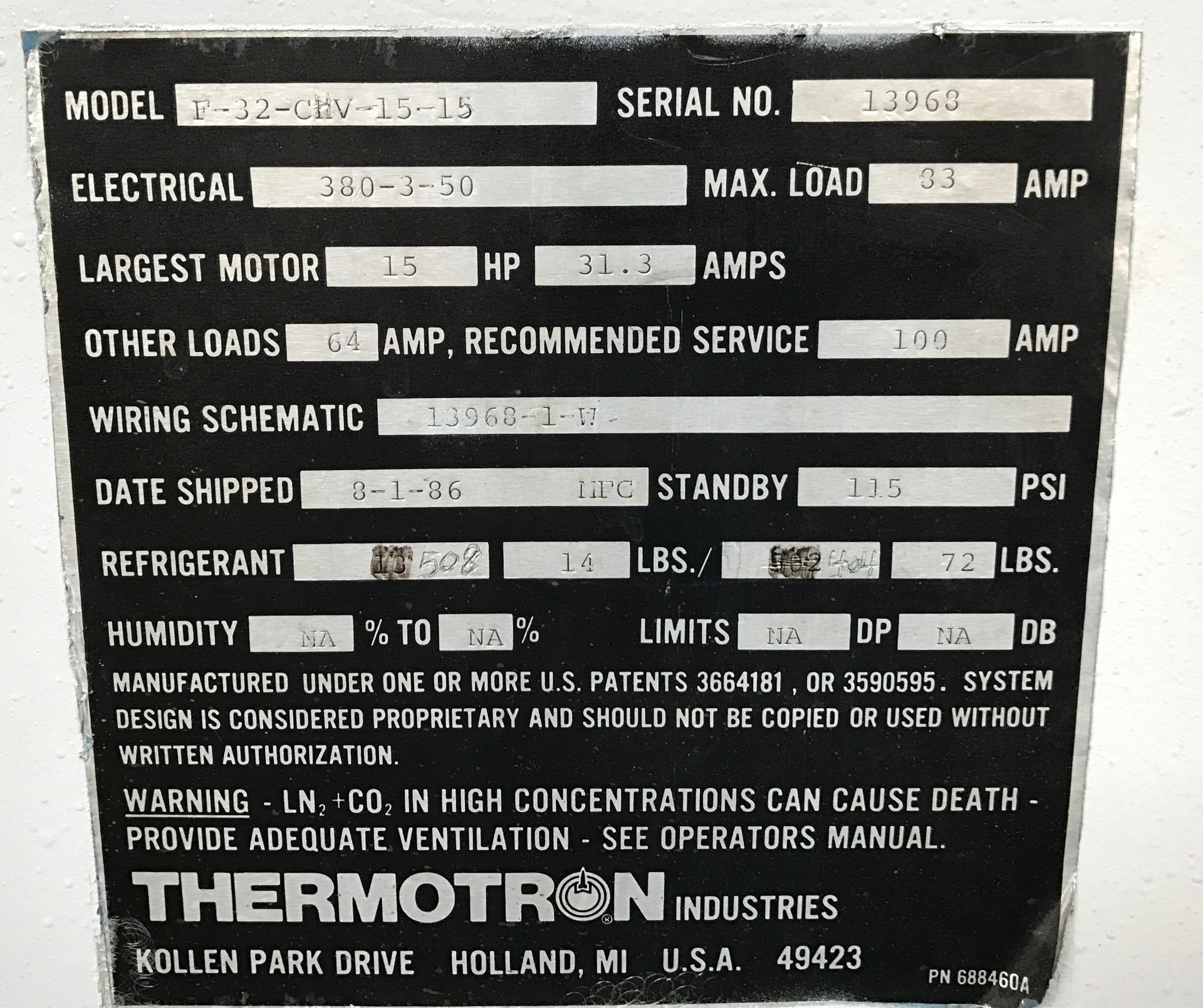 THERMOTRON F-32-CHV-15-15 TEST CHAMBER and ETL 1F REFRIDGERATOR - Image 8 of 15