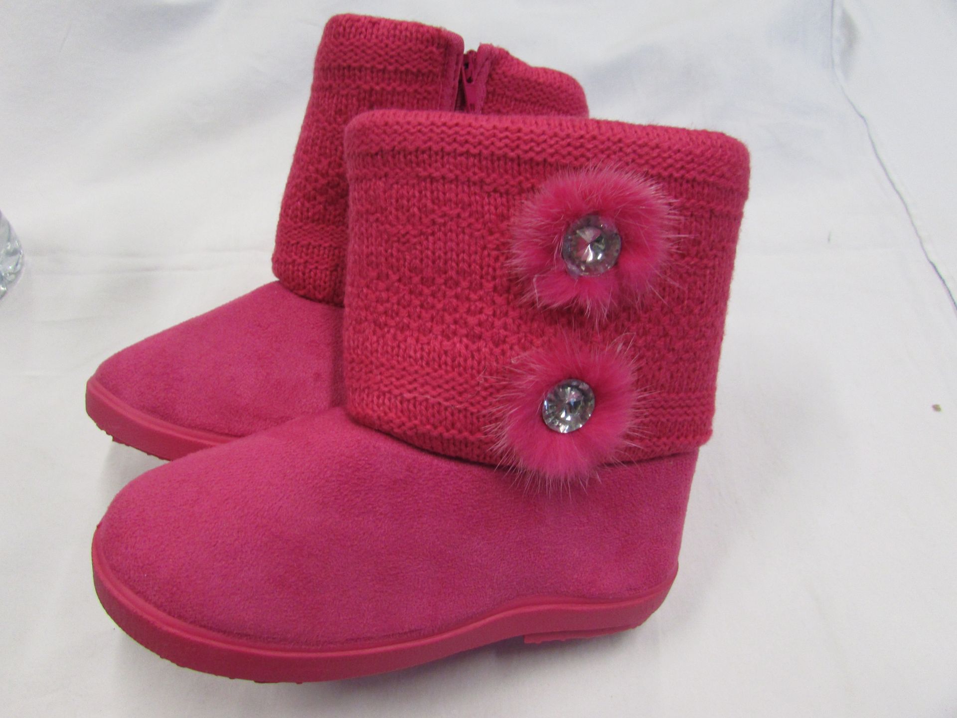 Girls Ankle Boot With Diamante On Side In Pink (Usa Size: 12) (Unboxed)
