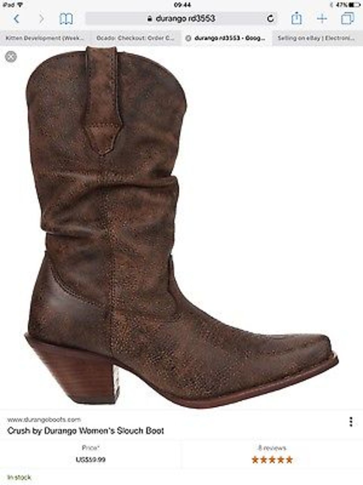 Durango Women's Crush Drunkin Slouch RD3553 Leather Western Boot, size UK 4 (New with box)