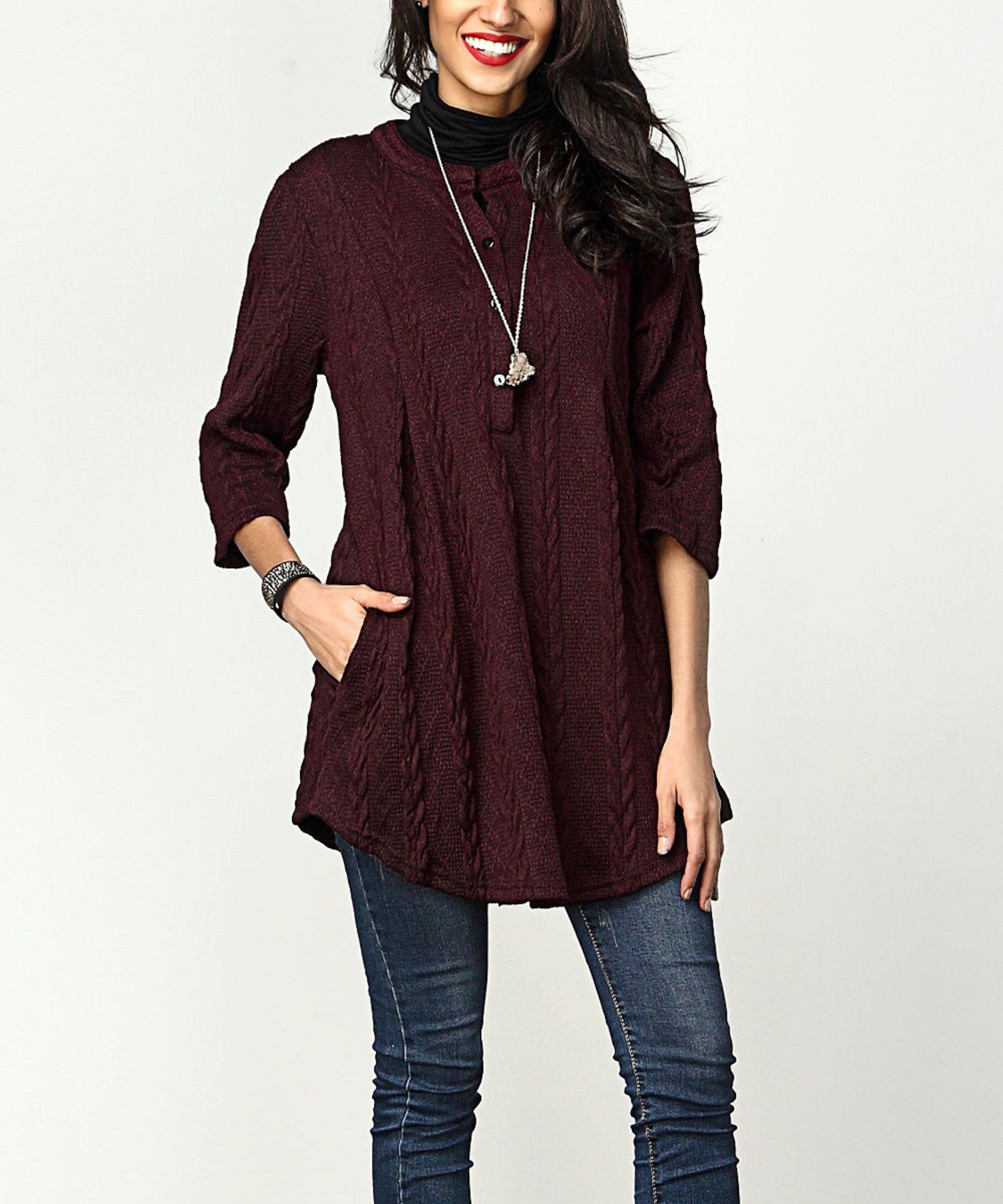 Brand New Reborn Collection Plum Cable Knit Button-Front Shift Tunic (UK 16) (Ref: 41572361 CD BAG