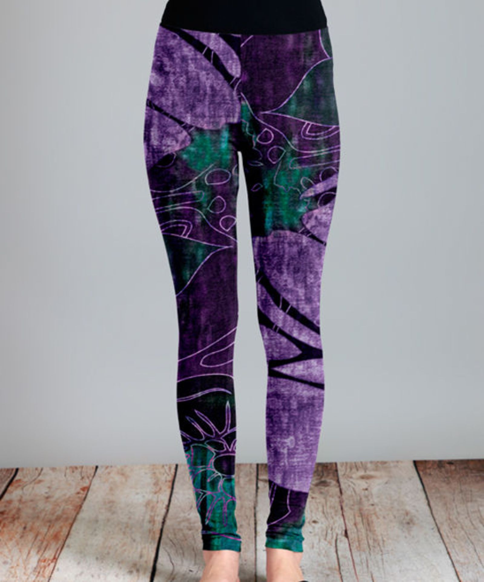 Brand New Simply Aster Purple & Teal Abstract Leggings (UK 18-20) (Ref: 41258291 Bag 16 A)