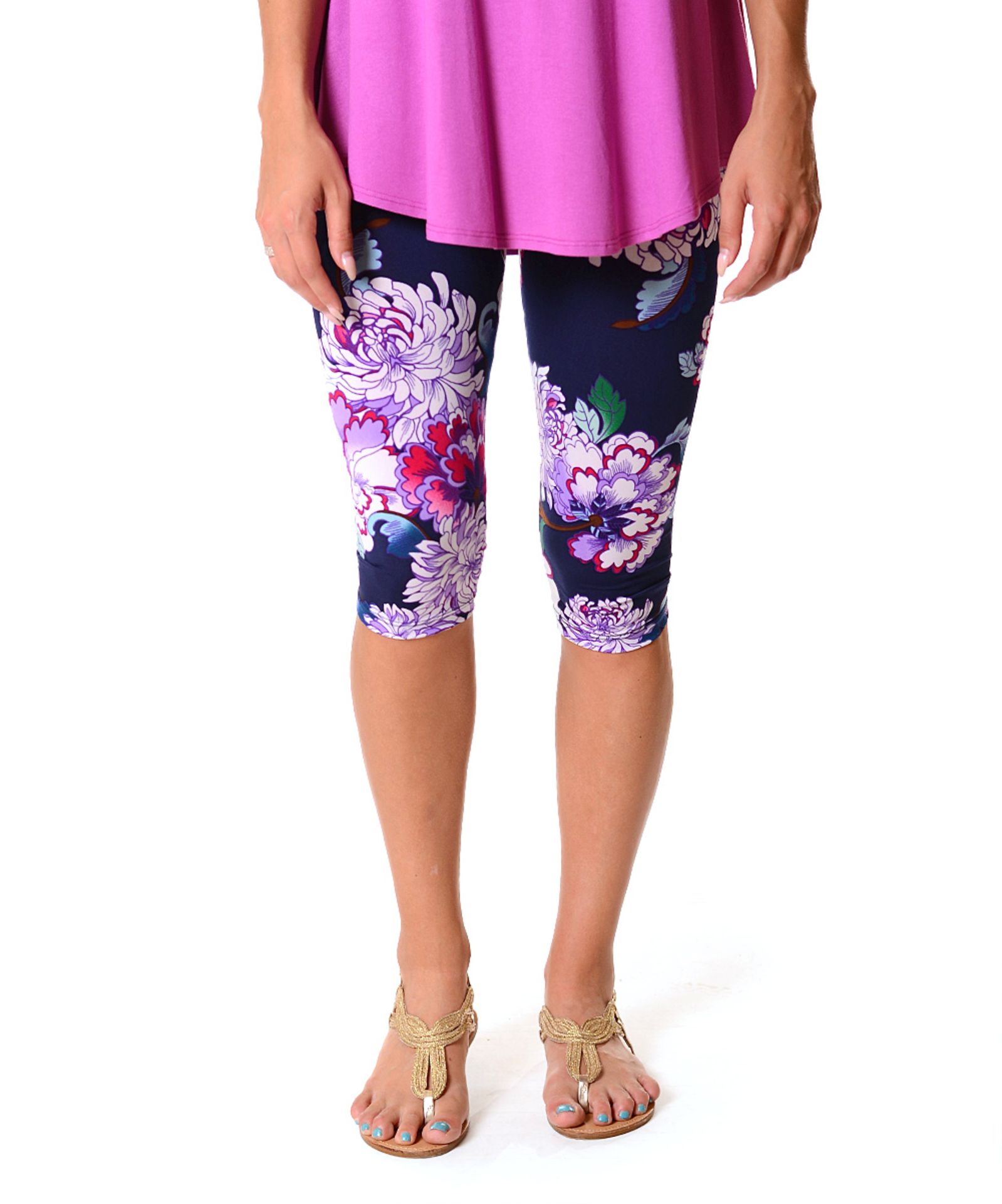 Navy & Lilac Floral Capri Leggings