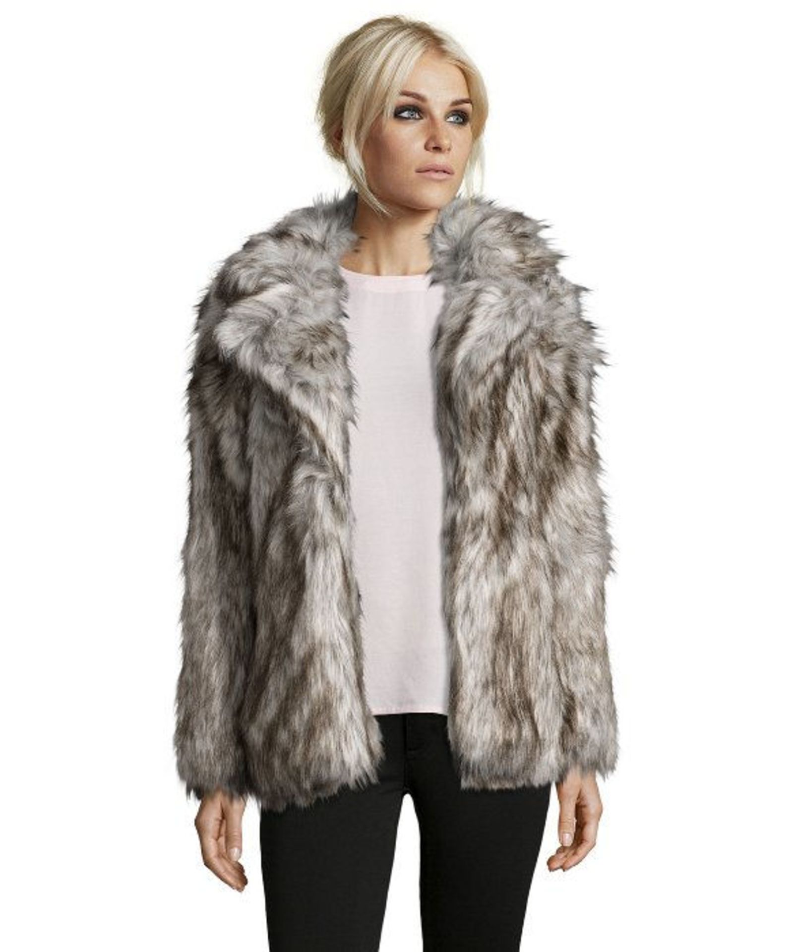 Brand New Betsy Johnson Silver Faux Fox Fur Coat (Uk 8-10) (Ref: 39966036 E2M) - Image 2 of 2