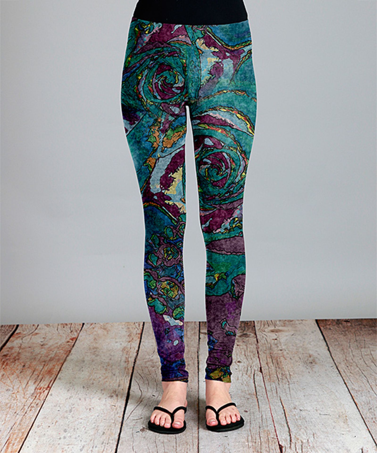 Teal & Purple Abstract Floral Leggings - Plus