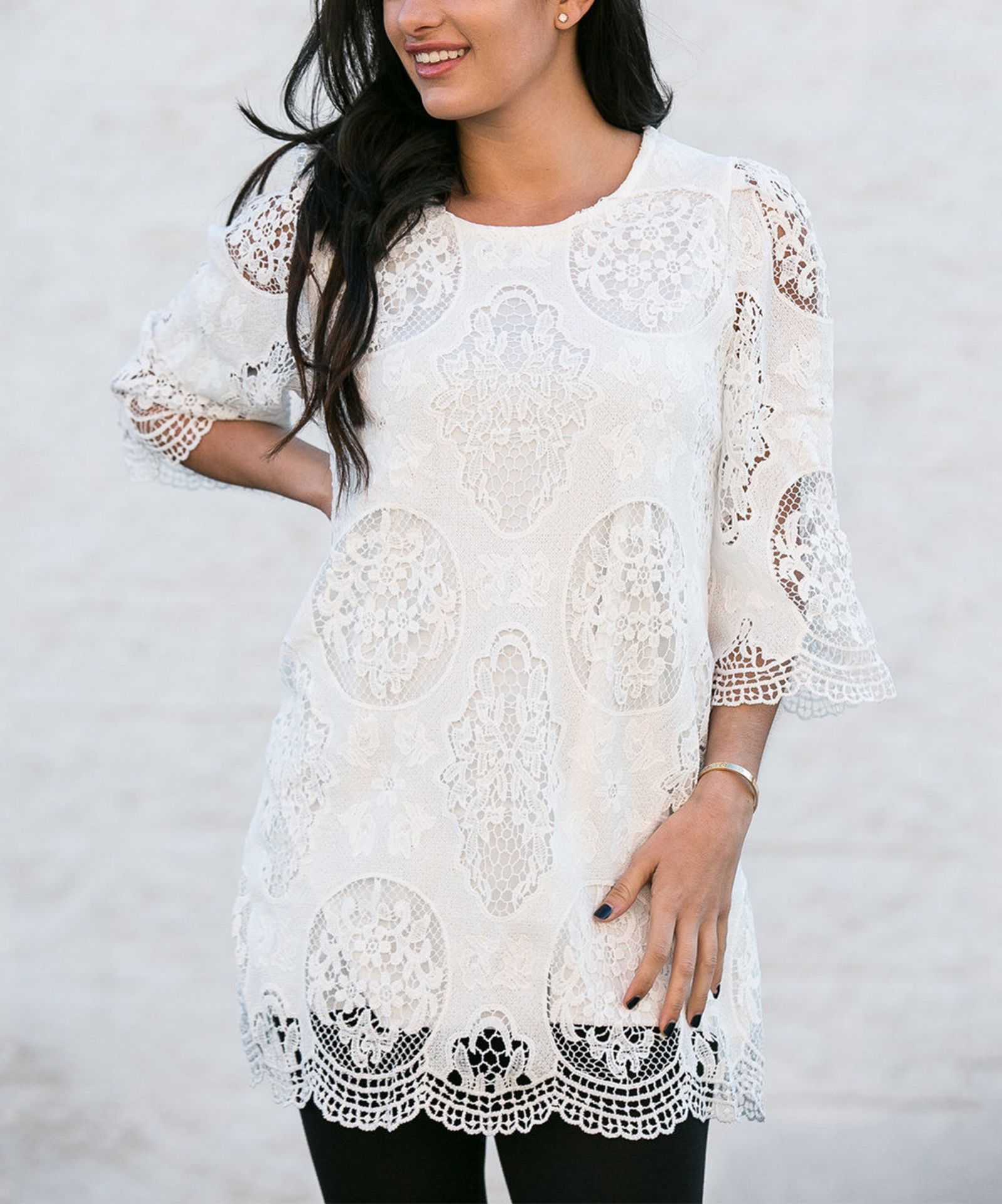 Brand New Simply Couture White Lace Three-Quarter Sleeve Tunic (UK 12) (Ref: 37634202 CD Bag 12)