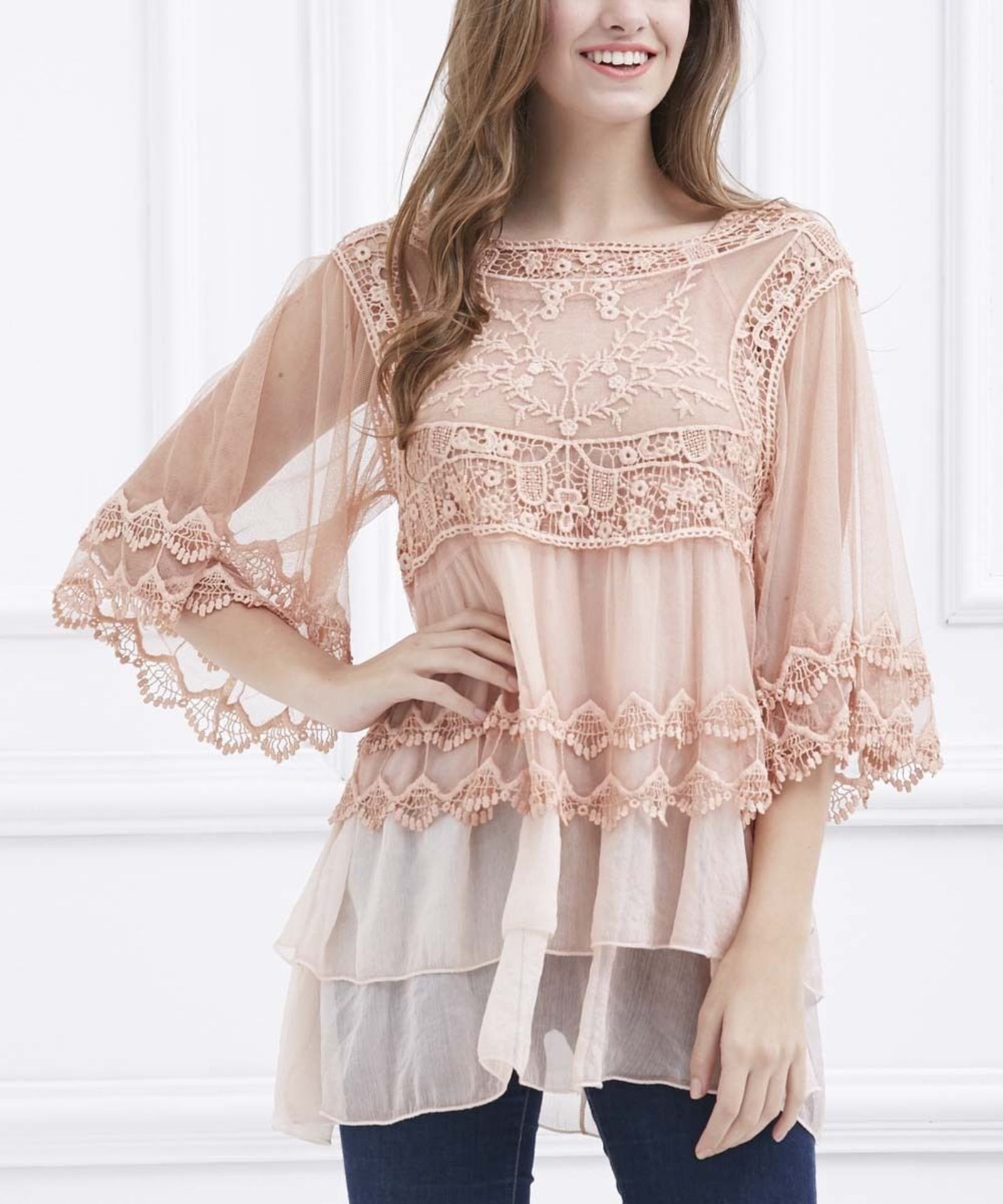 Brand New Simply Couture Pink Floral Lace Half-Sleeve Tunic & Tank (Uk 10-12) (Ref: 40514120 E2)