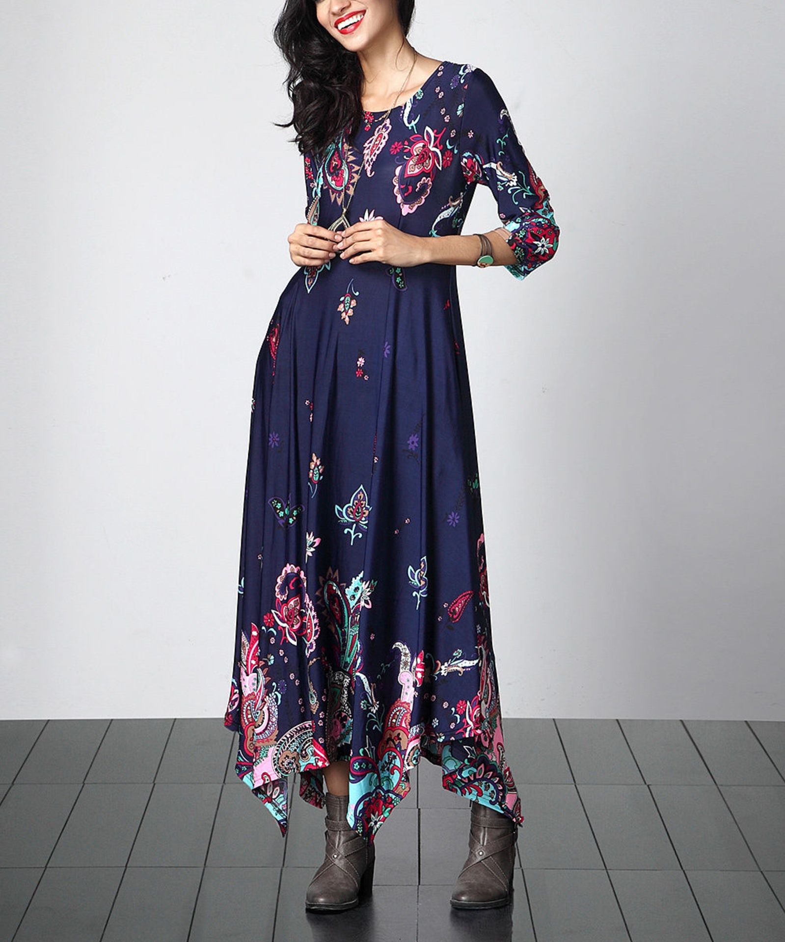 Brand New Navy Paisley Handkerchief Maxi Dress US XL (Ref: 36956769 B Box 1)