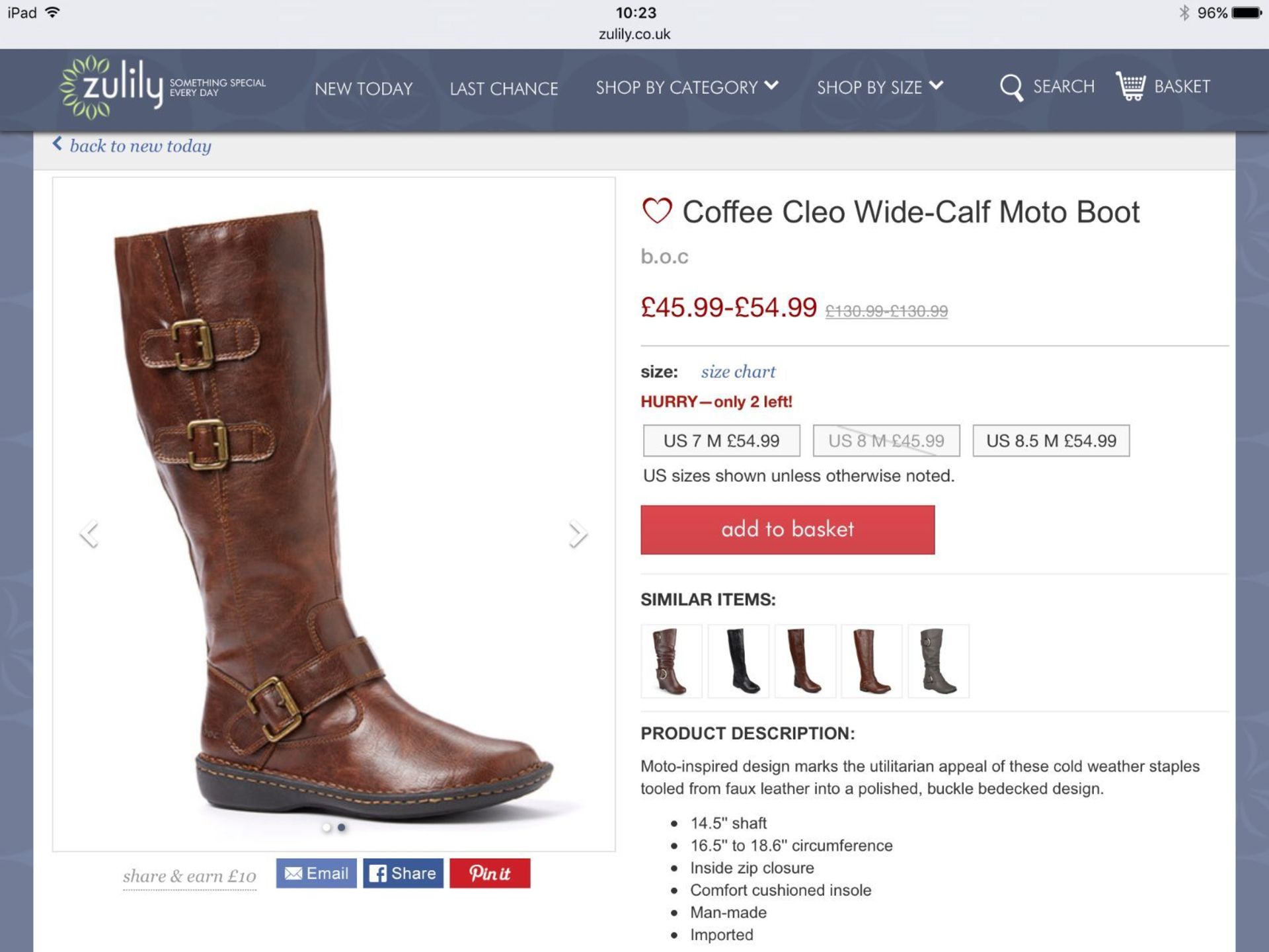 b.o.c. Coffee Cleo Wide-Calf Moto Boot, Size Eur 38, RRP £130.99 - Image 3 of 4