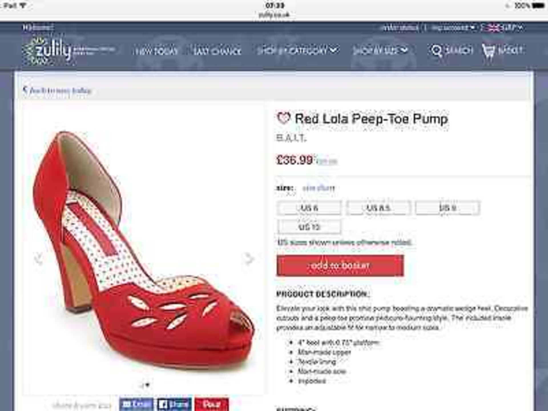 B.A.I.T. Red Lola Peep-Toe Shoe, Size 6.5, RRP £81.99 - Image 3 of 3