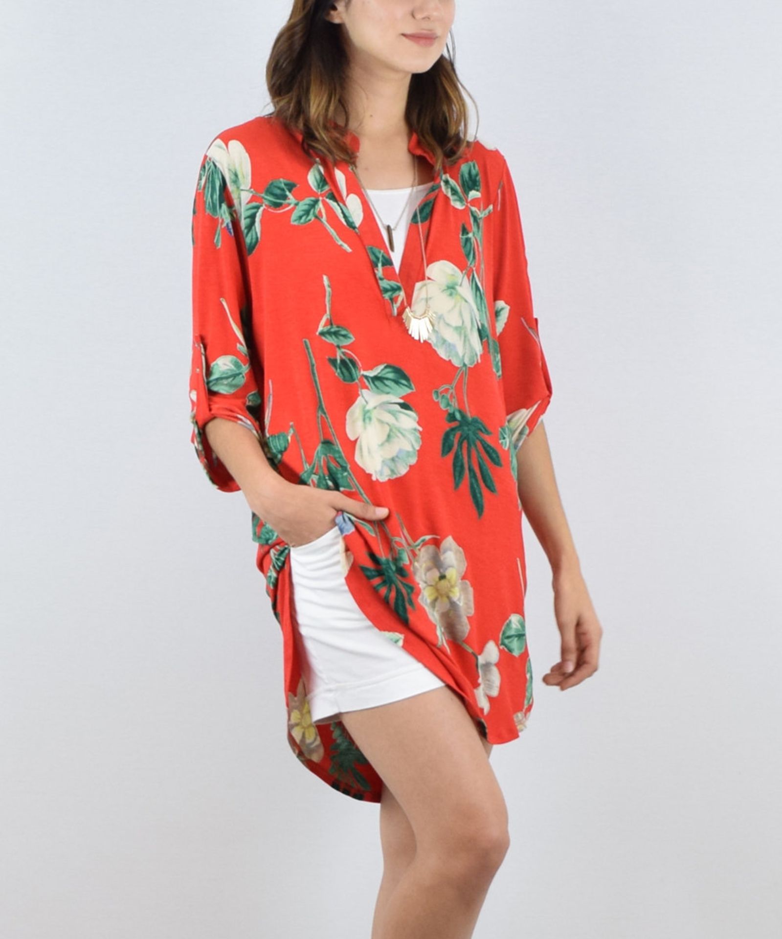 Éloges Coral Floral Tab-Sleeve Tunic (Us Size: Xl) [Ref: 44806982] - Image 3 of 4