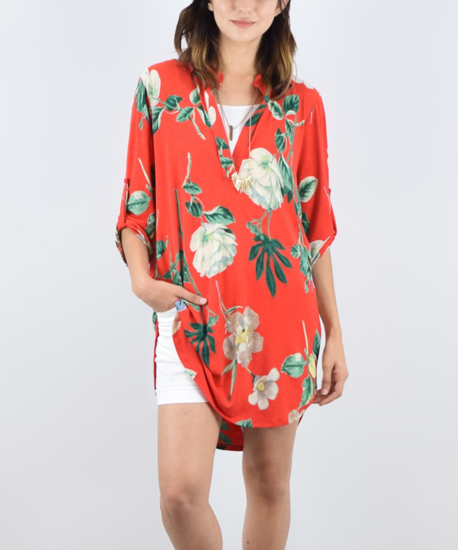 Éloges Coral Floral Tab-Sleeve Tunic (Us Size: Xl) [Ref: 44806982]