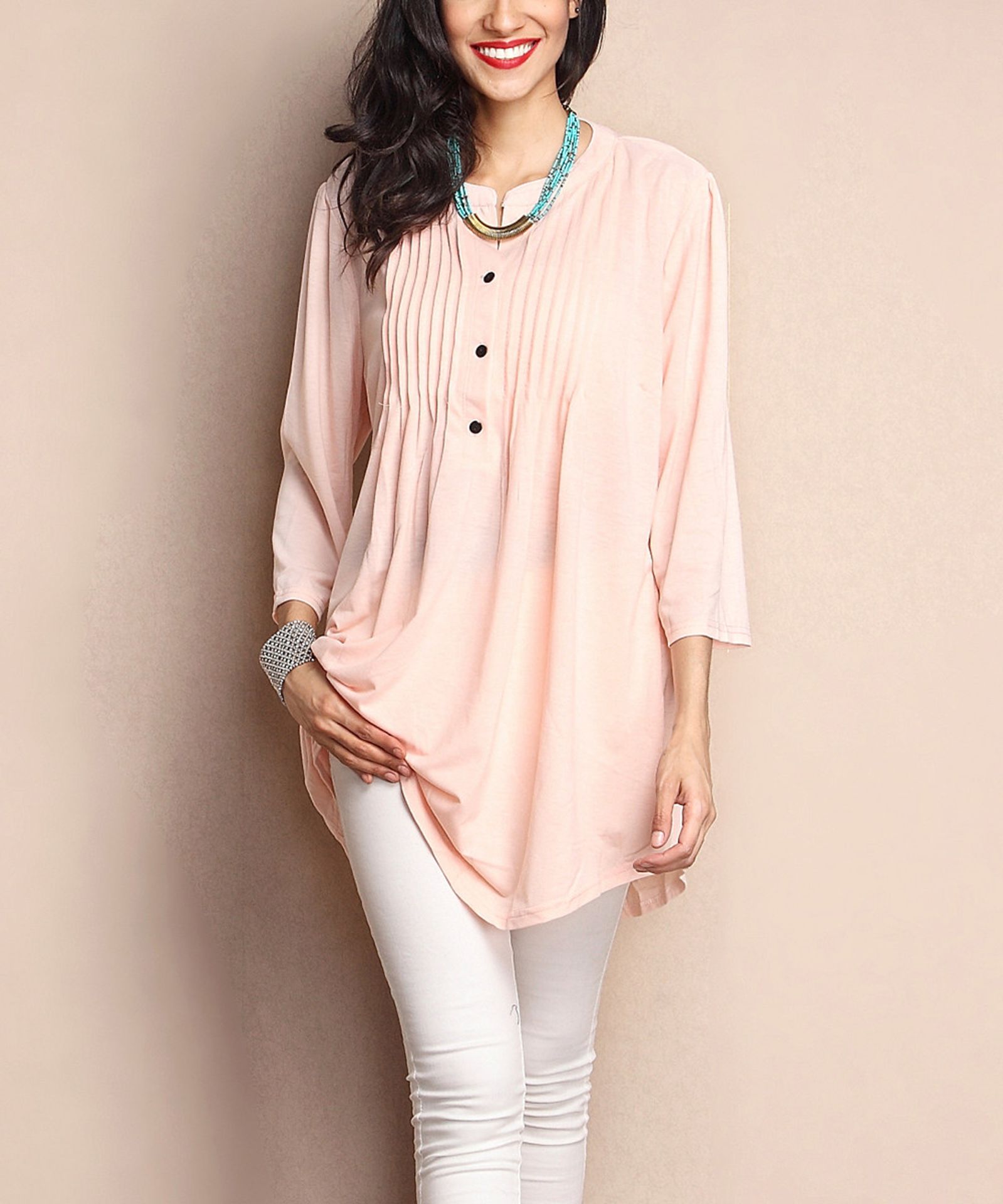 Reborn Collection Light Pink Notch Neck Pin Tuck Tunic (Us Size: M) [Ref: 34925704] - Image 2 of 3