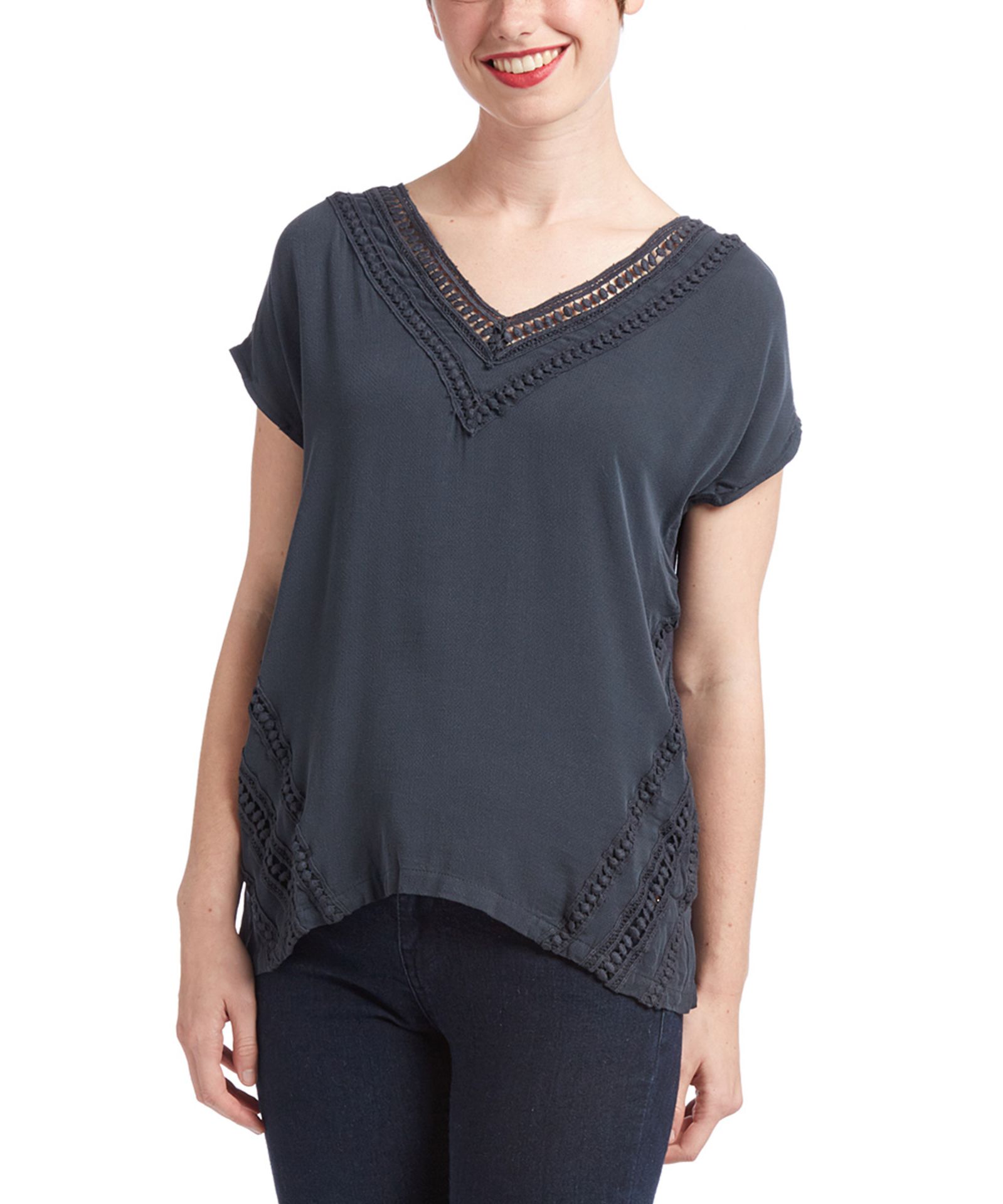 Bobeau Charcoal Gray Lace-Trim Tee (Us Size: Xl) [Ref: 38863981]