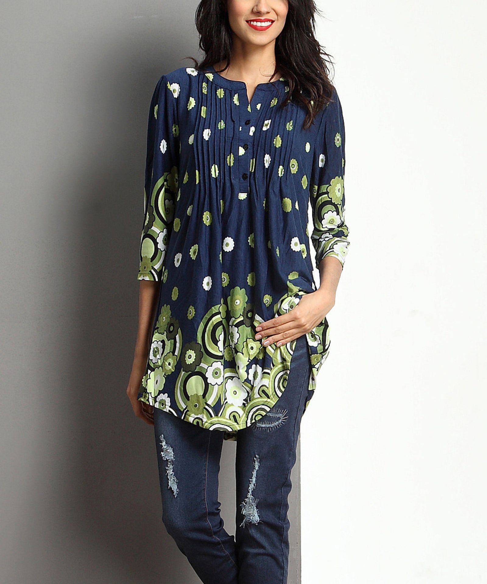 Reborn Collection Navy Garden Notch Neck Pin Tuck Tunic (Us Size: Xl) [Ref: 34594600] - Image 3 of 4