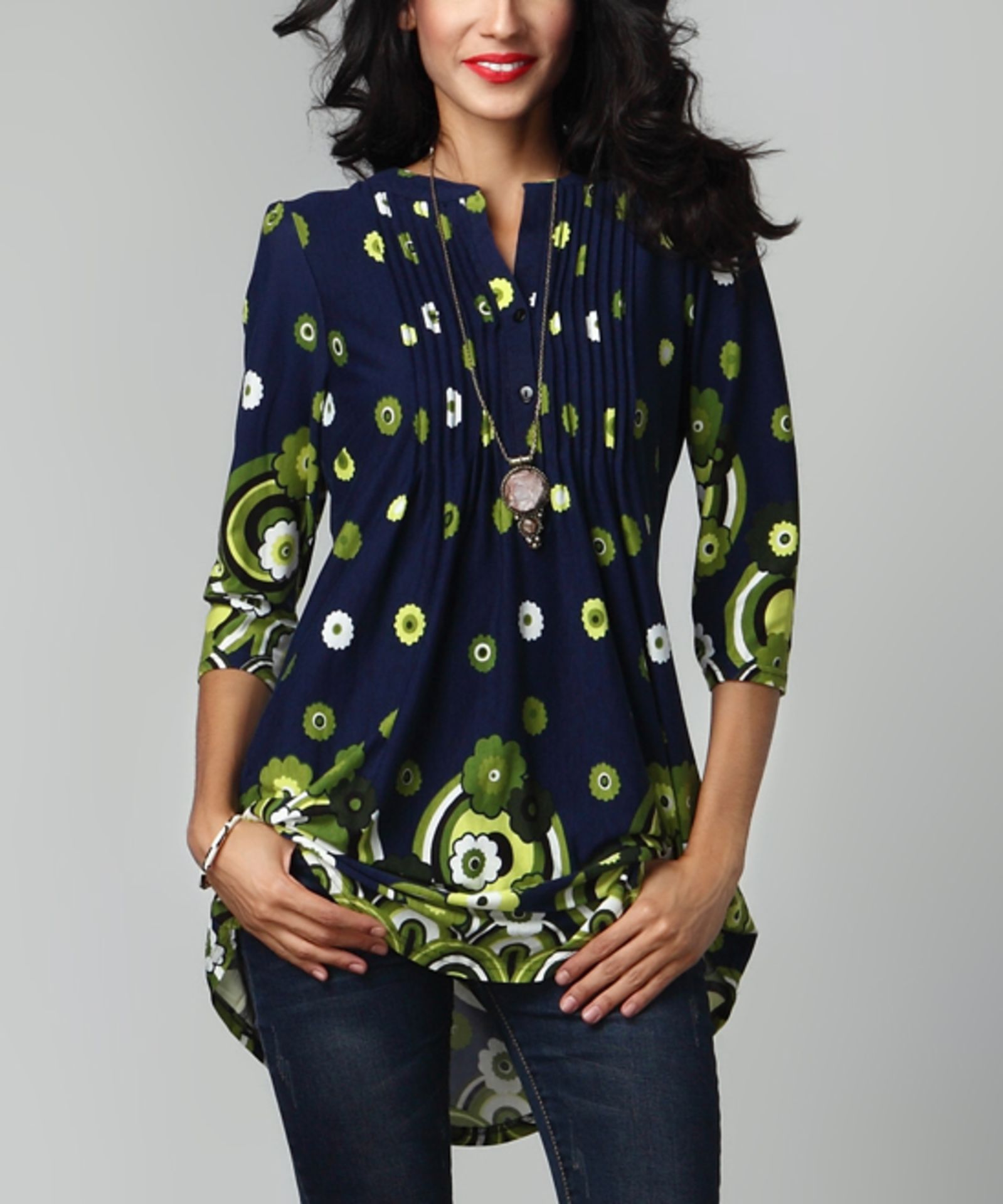 Reborn Collection Navy Garden Notch Neck Pin-Tuck Tunic (Us Size: M) [Ref: 43061251]