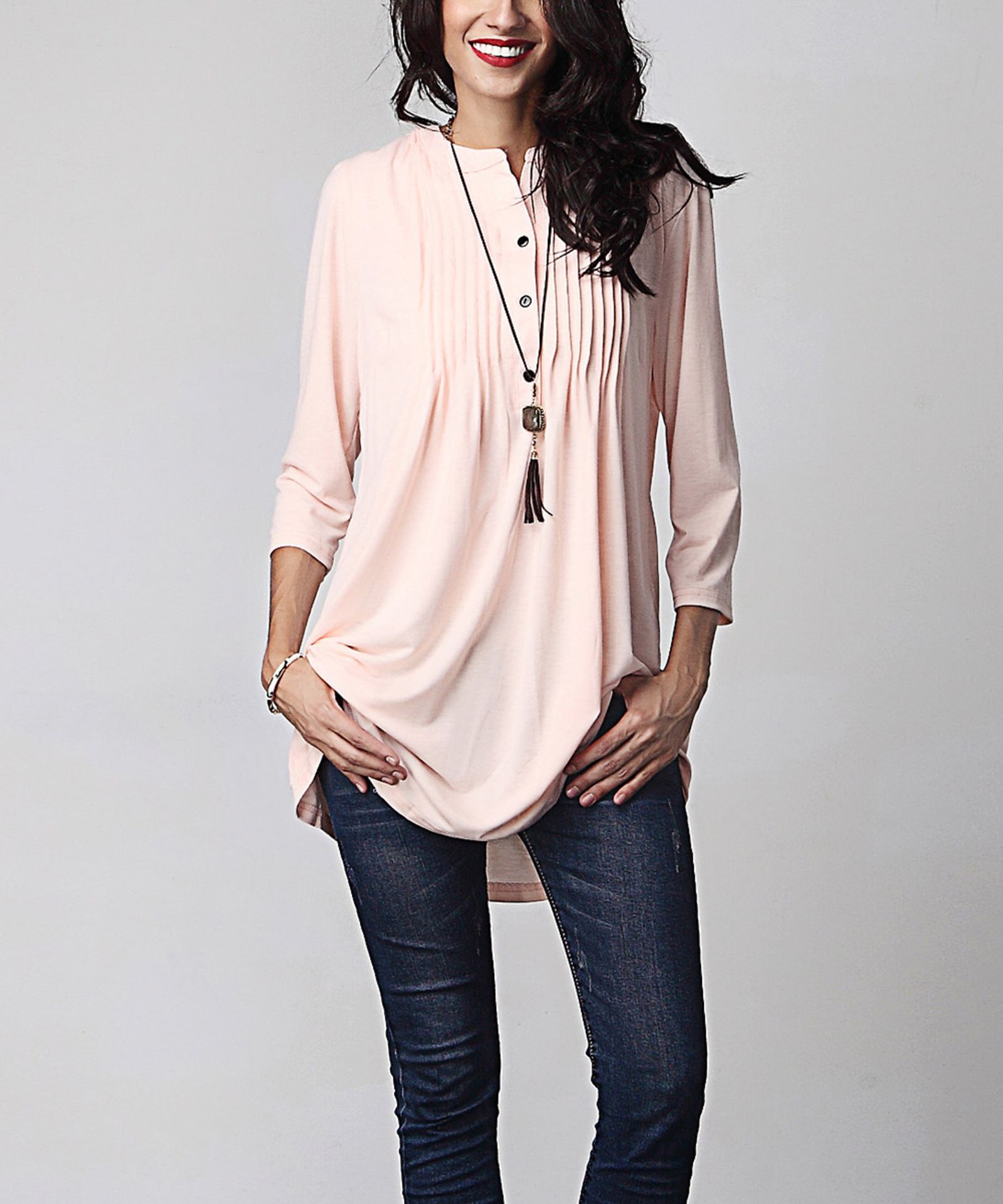 Reborn Collection Light Pink Notch Neck Pin Tuck Tunic (Us Size: M) [Ref: 34925704]