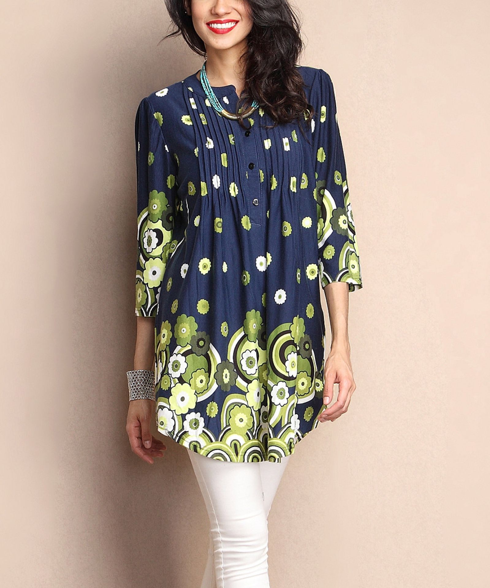 Reborn Collection Navy Garden Notch Neck Pin Tuck Tunic (Us Size: Xl) [Ref: 34594600] - Image 2 of 4