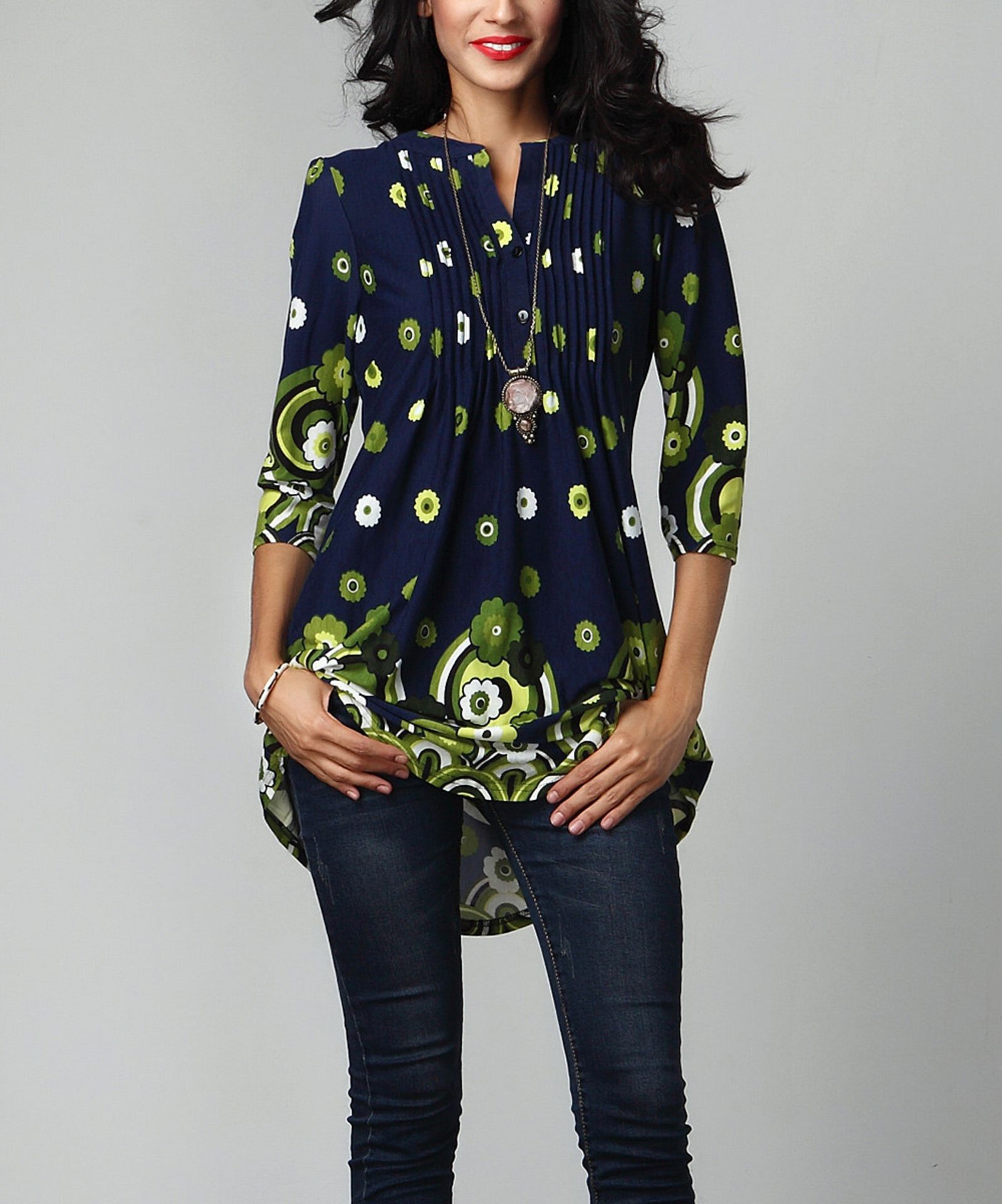 Reborn Collection Navy Garden Notch Neck Pin Tuck Tunic (Us Size: Xl) [Ref: 34594600]